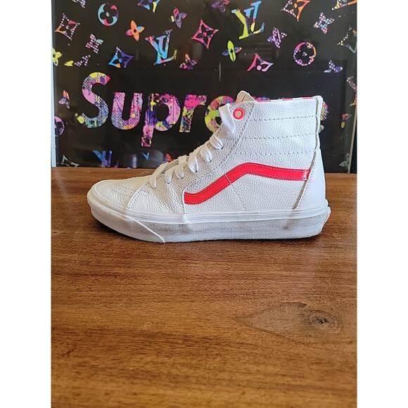 Vans Sk8-Hi Leather High Top White Pink Skateboard Sneaker Men Sz 7.5 Women Sz 9 - Picture 8 of 13